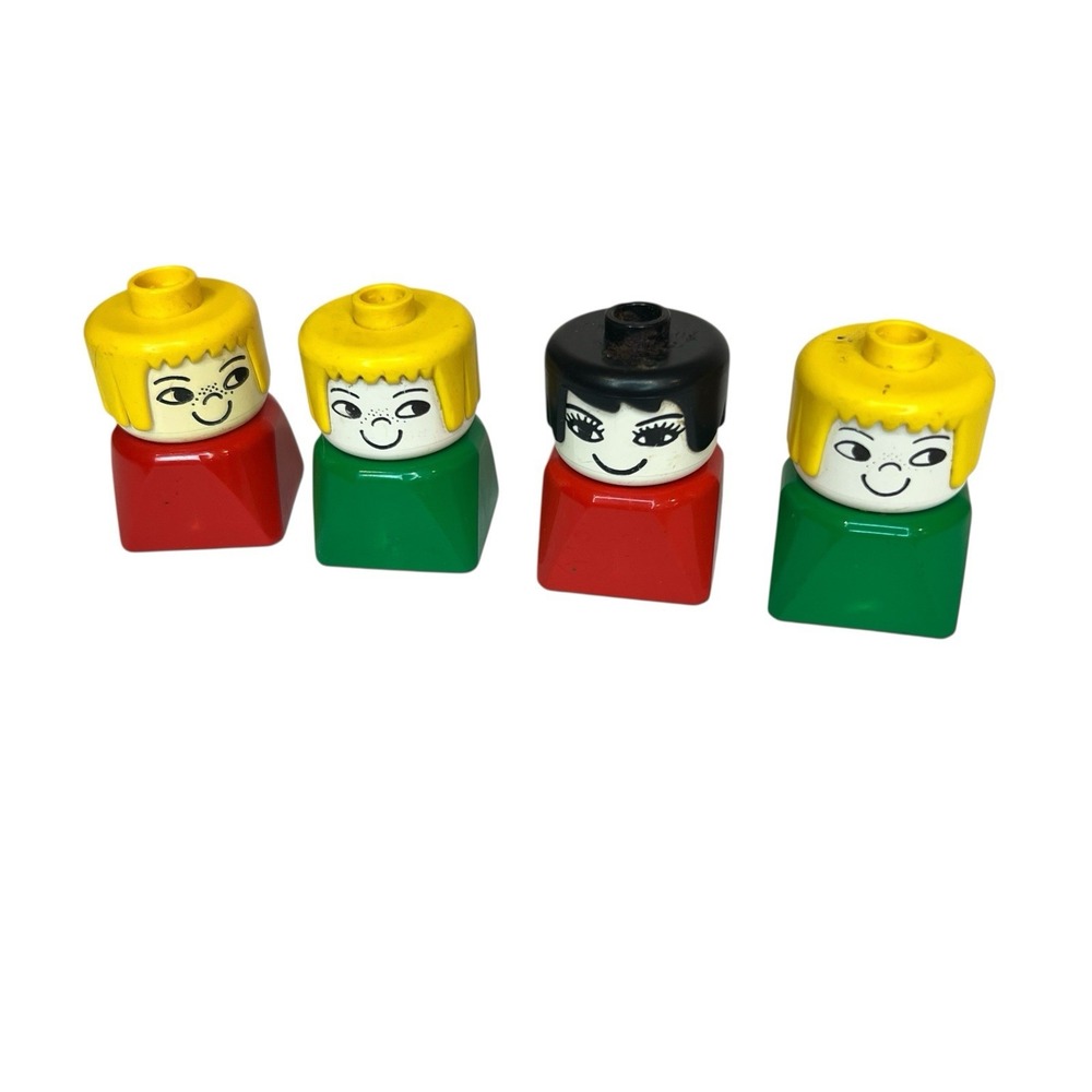 VTG LEGO DUPLO Square Base People Figures Lot of 4 Red Green Blonde Brunette '77